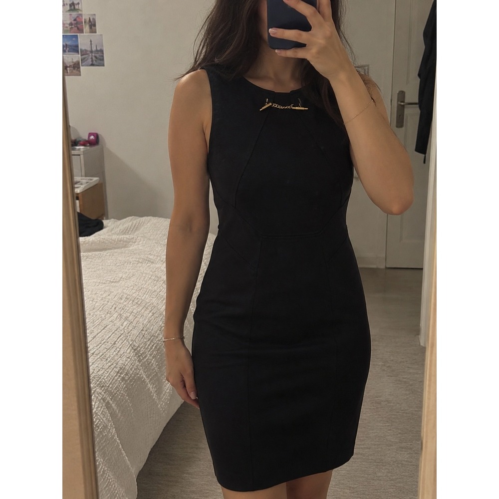 Ivanka Trump Navy Blue Sleeveless Sheath Dress Gold Chain Detail Size Medium